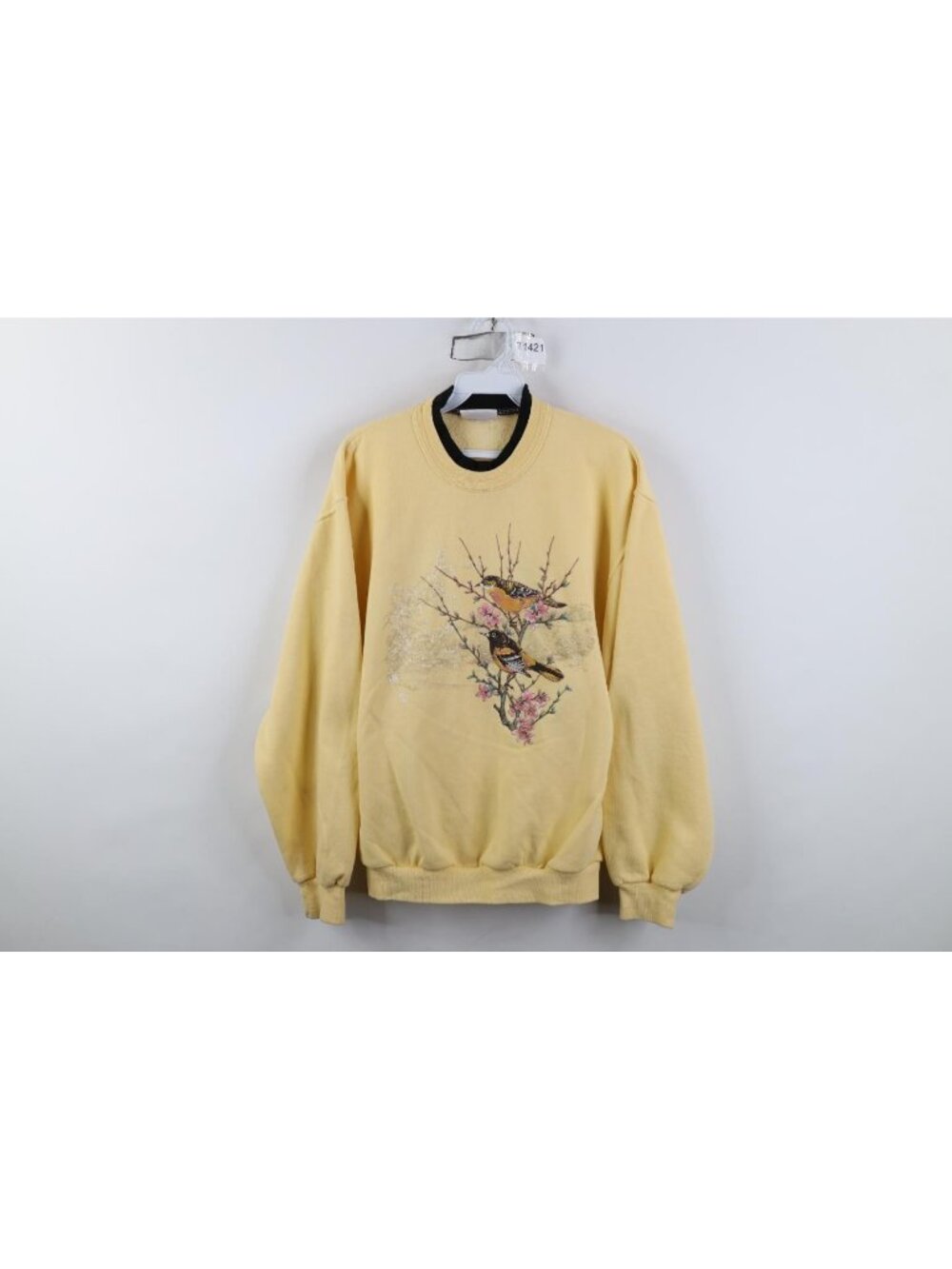 Vintage 90s Country Farmhouse Bird Flower Layered Sweatshirt Womens Size L USA